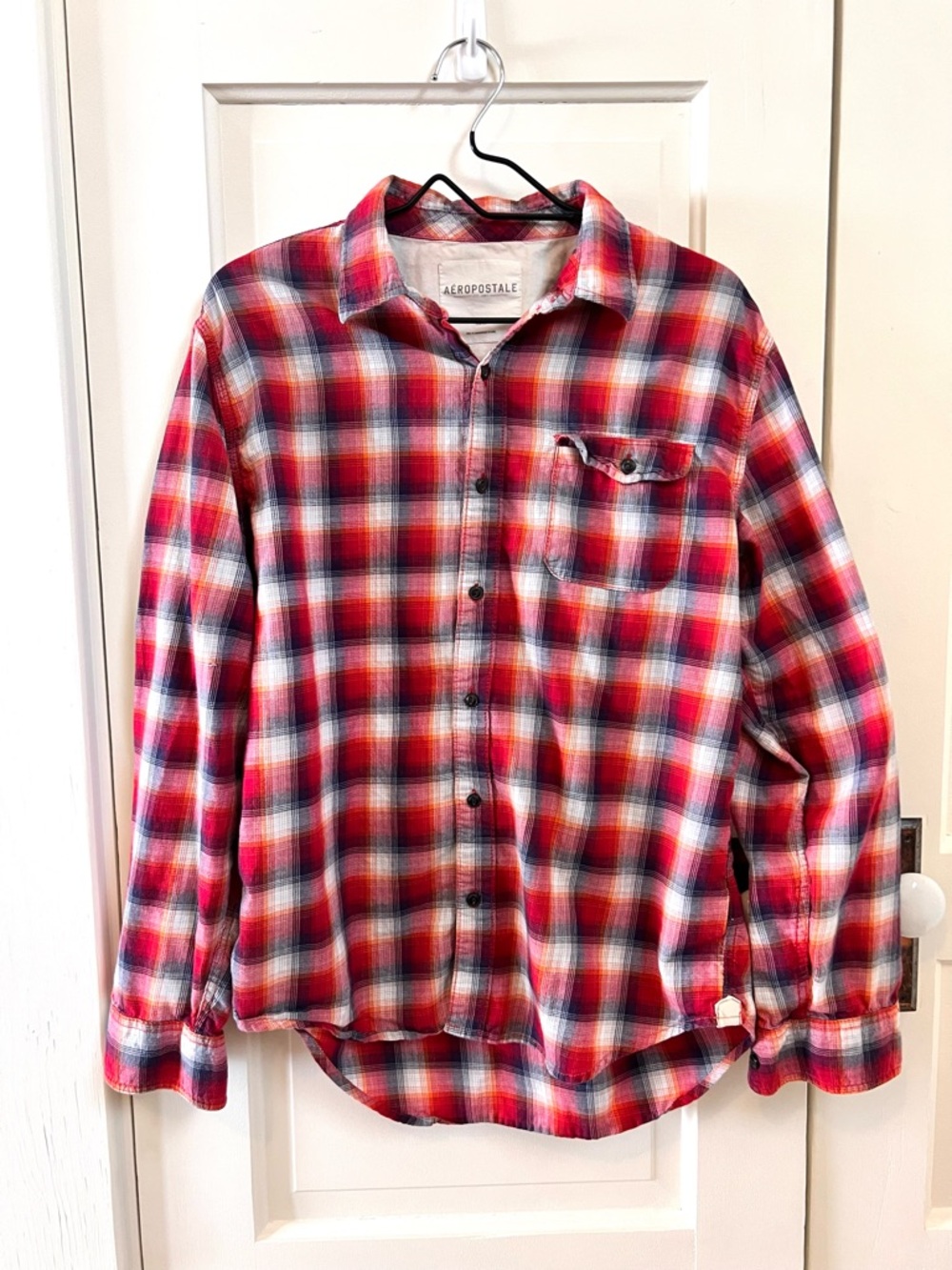 Aeropostale Red and Blue Plaid Long-Sleeve Button-Down Shirt